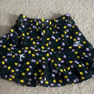 Adidas Women's Black Skirt with Yellow and Purple Floral Design